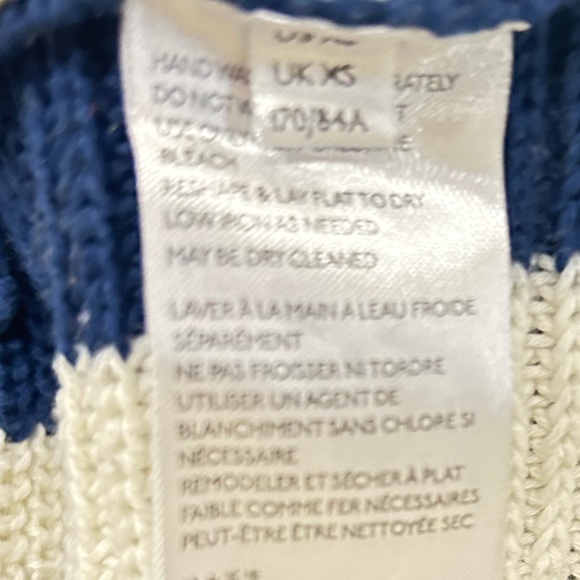 Free People navy Blue & Cream high Tide Striped Cardigan oversized cotton sz xs - Picture 13 of 14